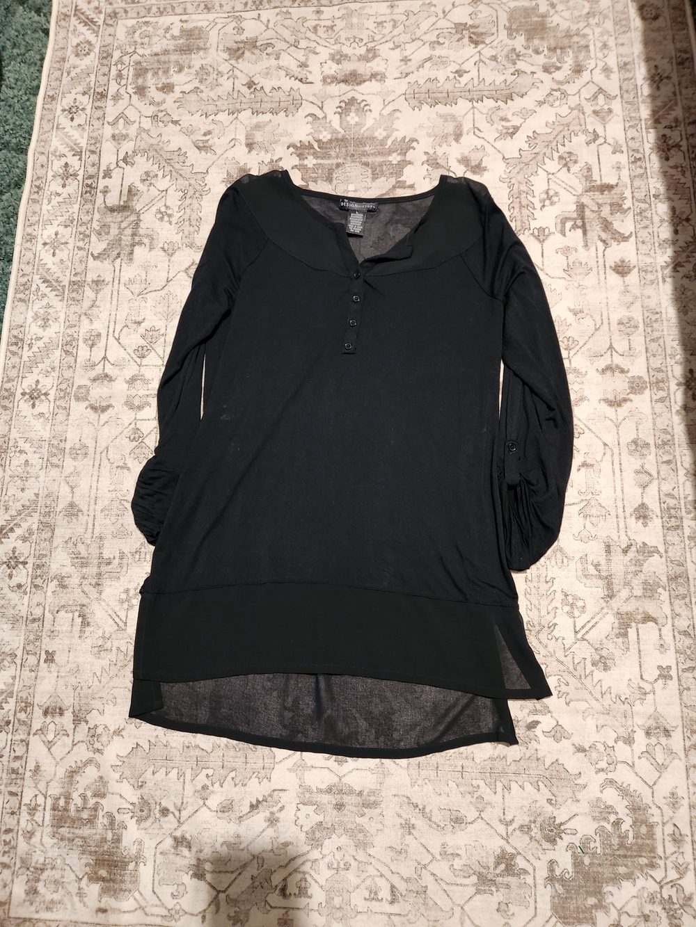 Design History Black Layered Henley Blouse